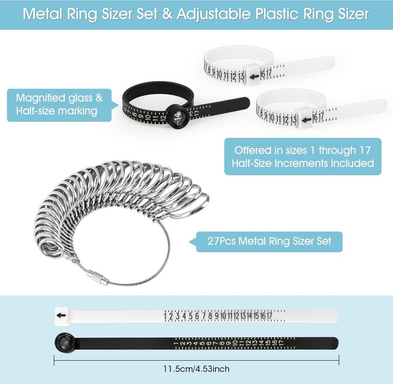 NuLink Ring Sizer Measuring Tool US Stainless Steel Ring Size 0-13 with Half Size, 3 Pcs Finger Ring Sizer Measure Gauge - Image 2